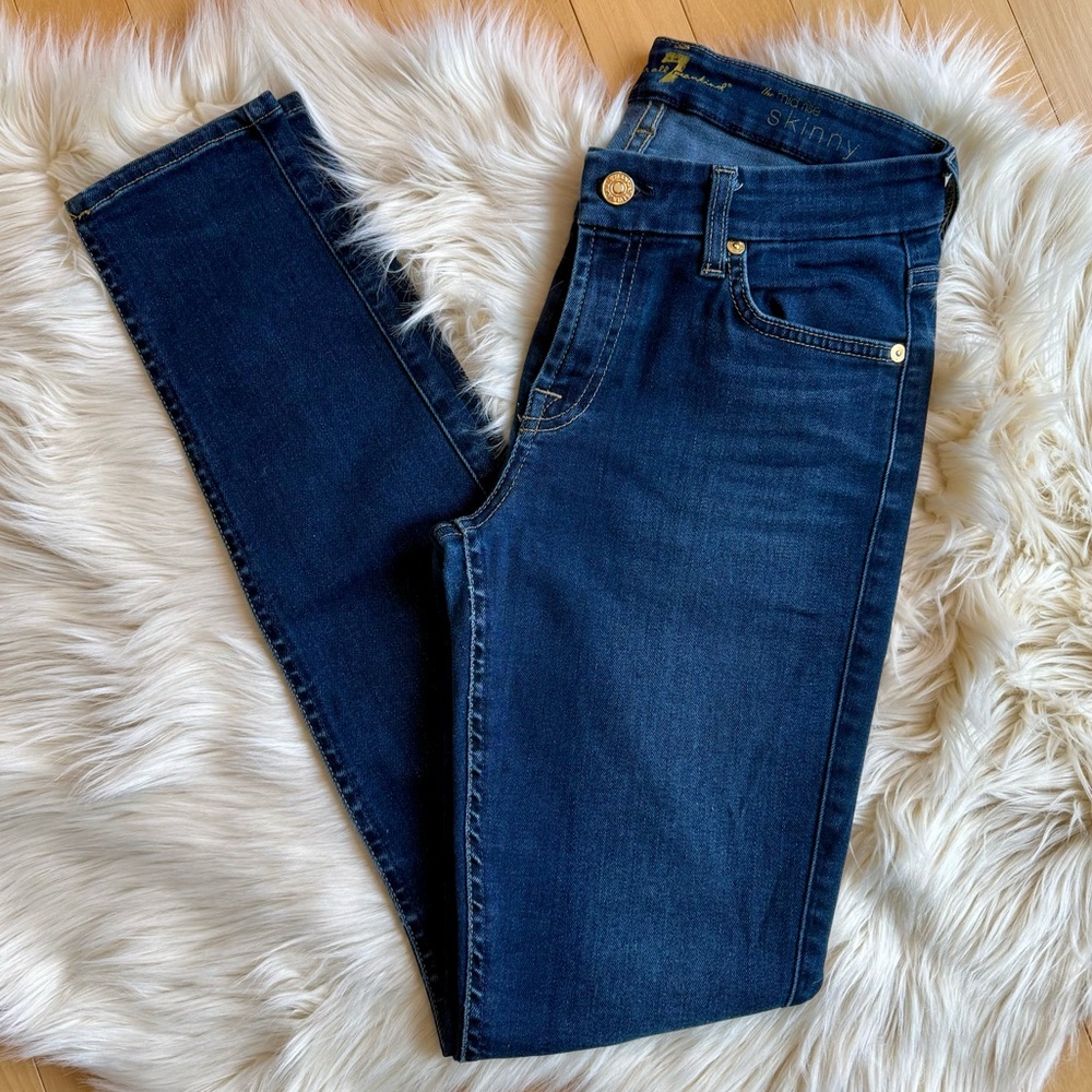 7 For All Mankind The Mid Rise Skinny Dark Blue Skinny Jeans